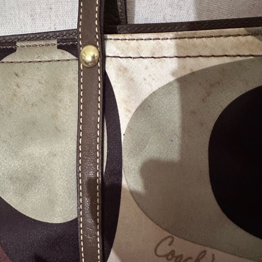 Coach Brown and Cream Geometric Tote Bag - Picture 3 of 11